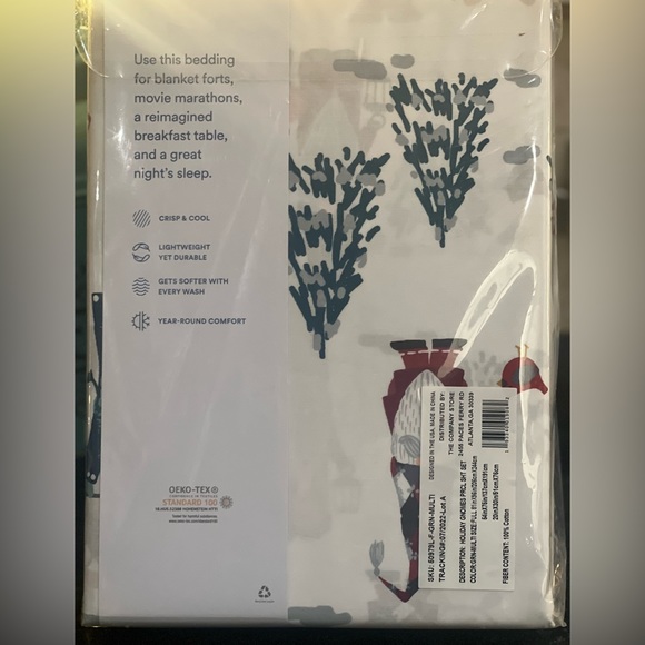 NWT Company Cotton Holiday Gnomes Green Multi Cotton Full Sheet Set 100% cotton - Picture 6 of 7